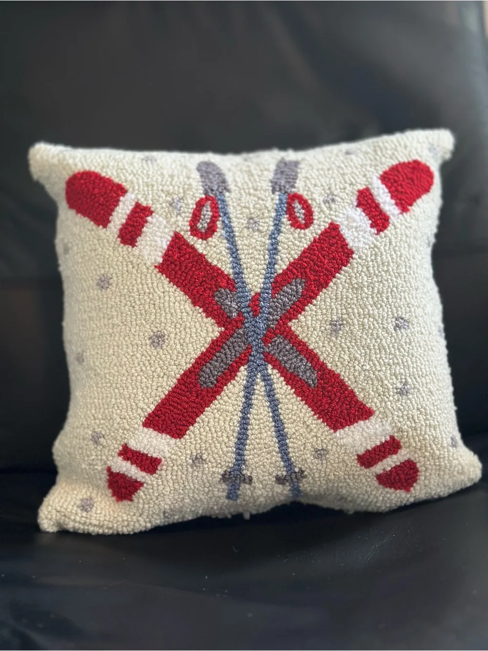 Holiday Ski Cross Wool Hooked Throw Pillow